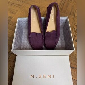 M Gemi Felize Suede Driving Loafers Purple Grape Size 8 38.5